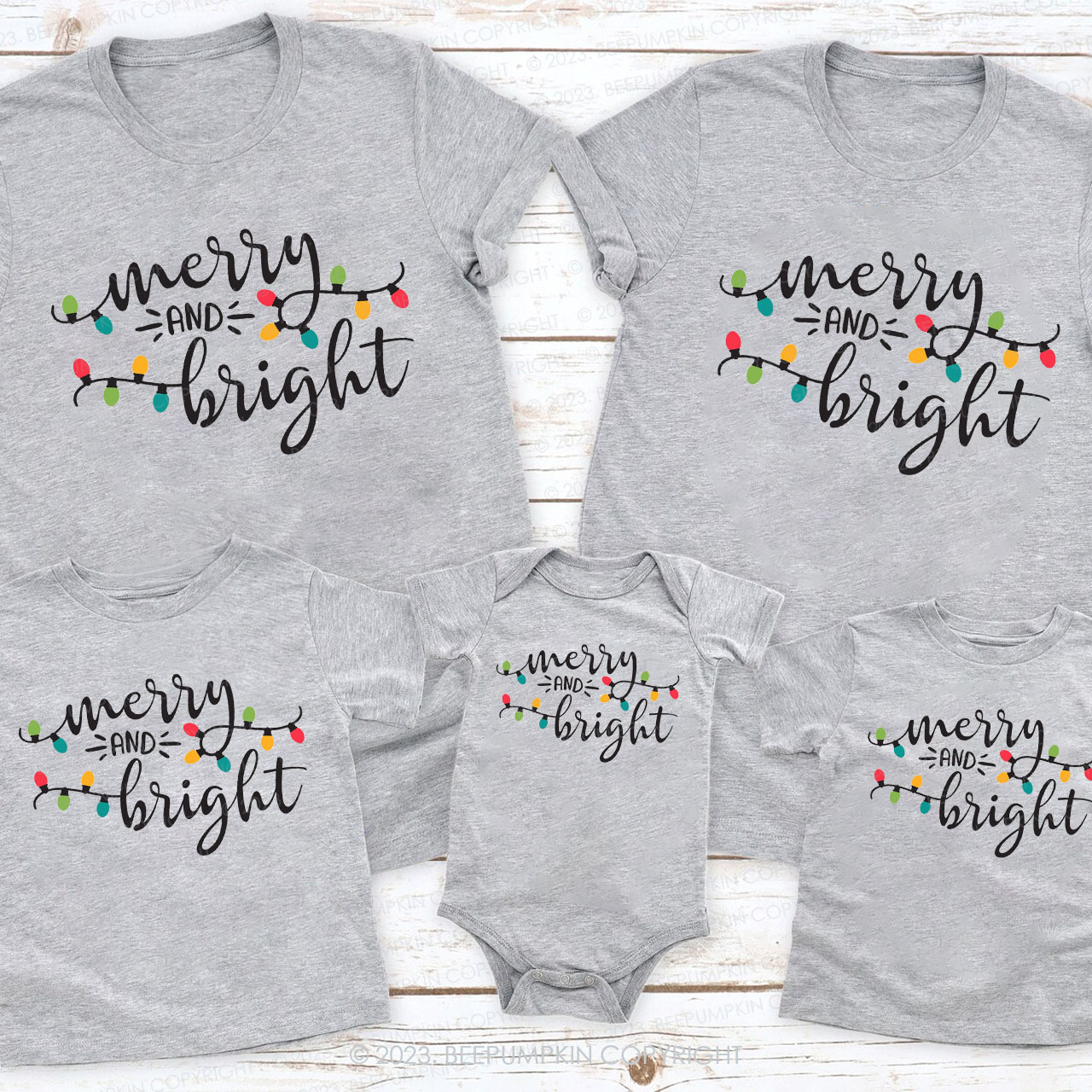 Christmas Lights - Merry And Bright Family Matching Shirts Beepumpkin