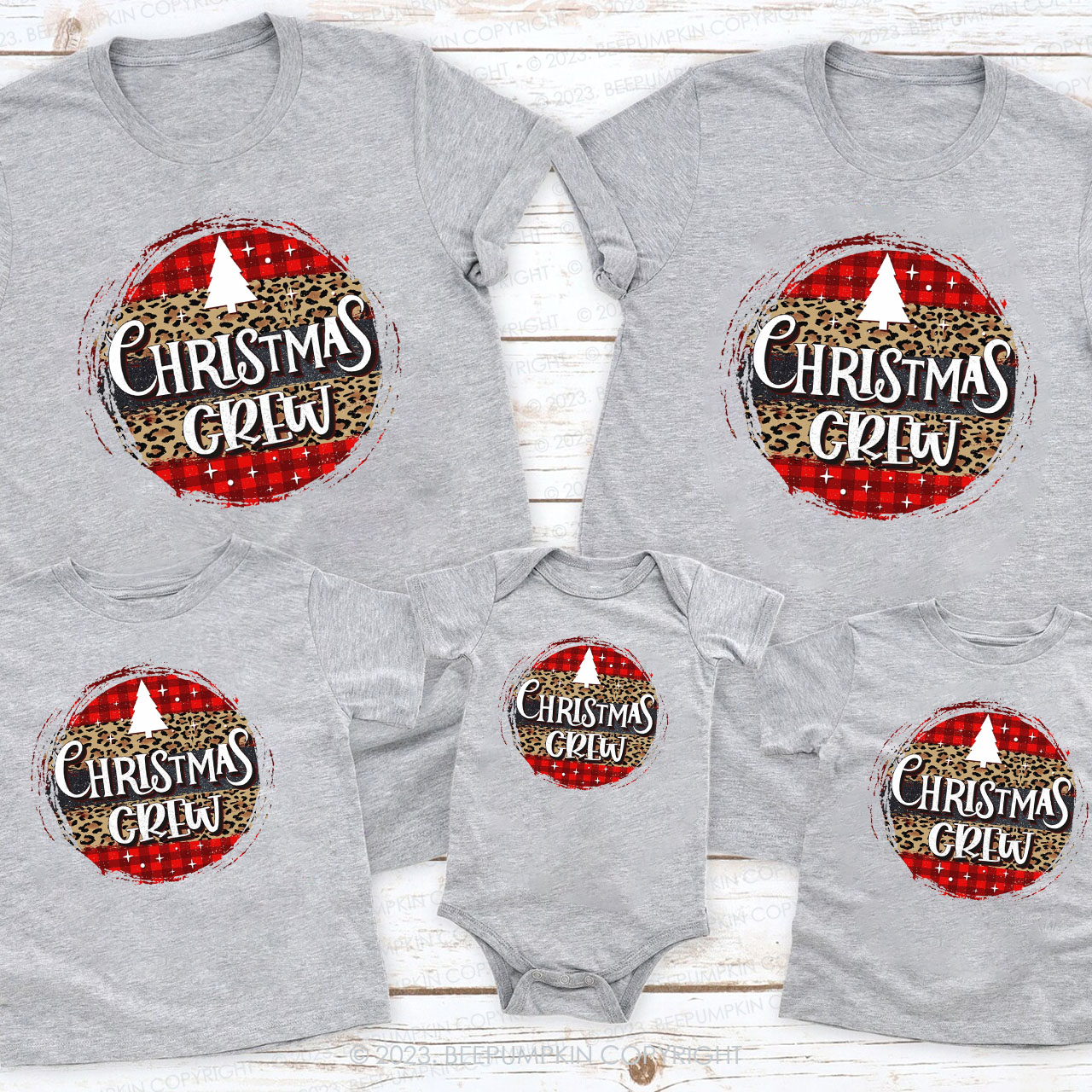 Christmas Crew Leopard Style Family Matching Shirts Beepumpkin