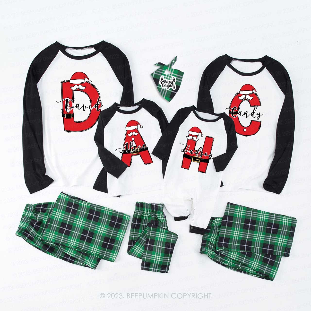 Santa Hat Christmas Monogram Family Matching Pajamas Beepumpkin