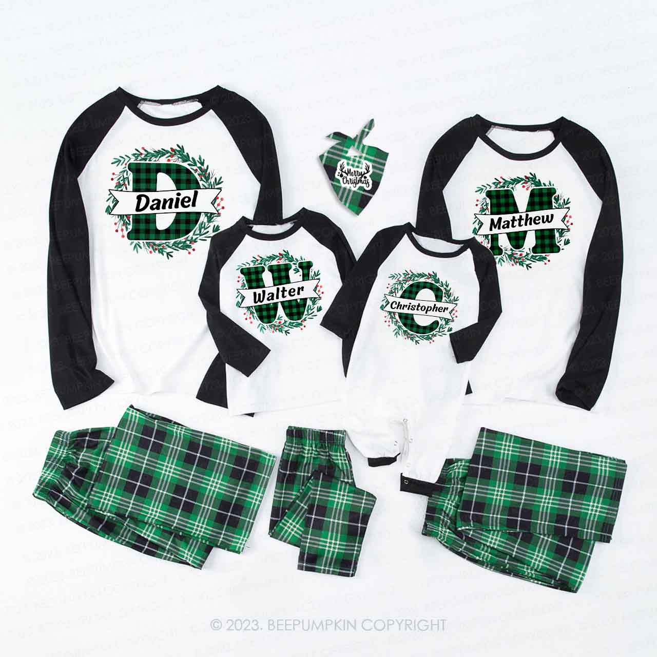 Monogrammed Christmas Family Matching Pajamas Beepumpkin
