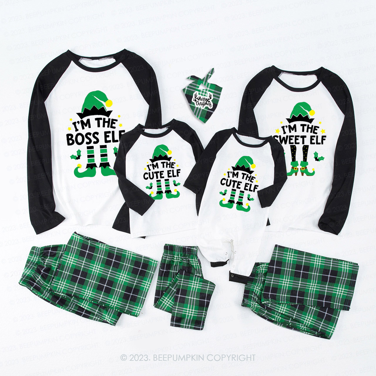 Christmas green elf Family Matching Pajamas Beepumpkin