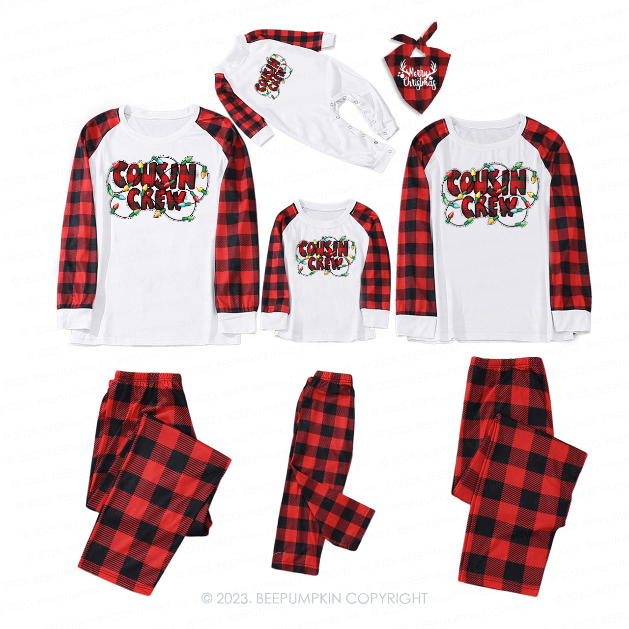 Santa Hat Cousin Crew Christmas Family Matching Pajamas Beepumpkin