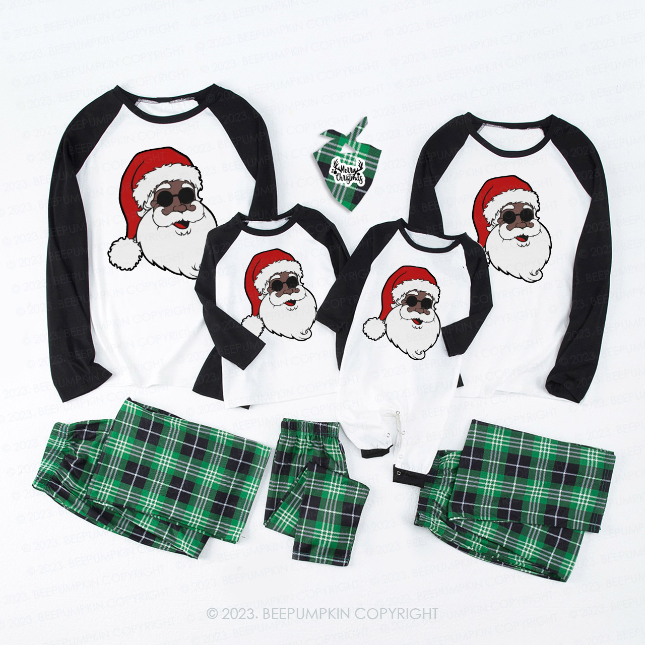Black Santa With Black Sunglasses Family Christmas Pajamas Beepumpkin