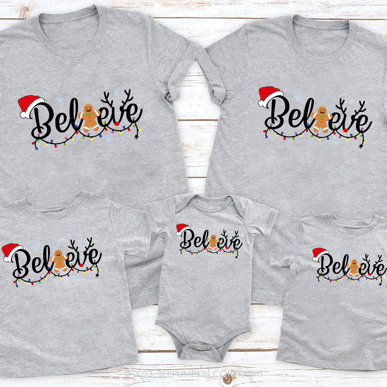Gingerbread Believe Christmas T-Shirt For Family Beepumpkin