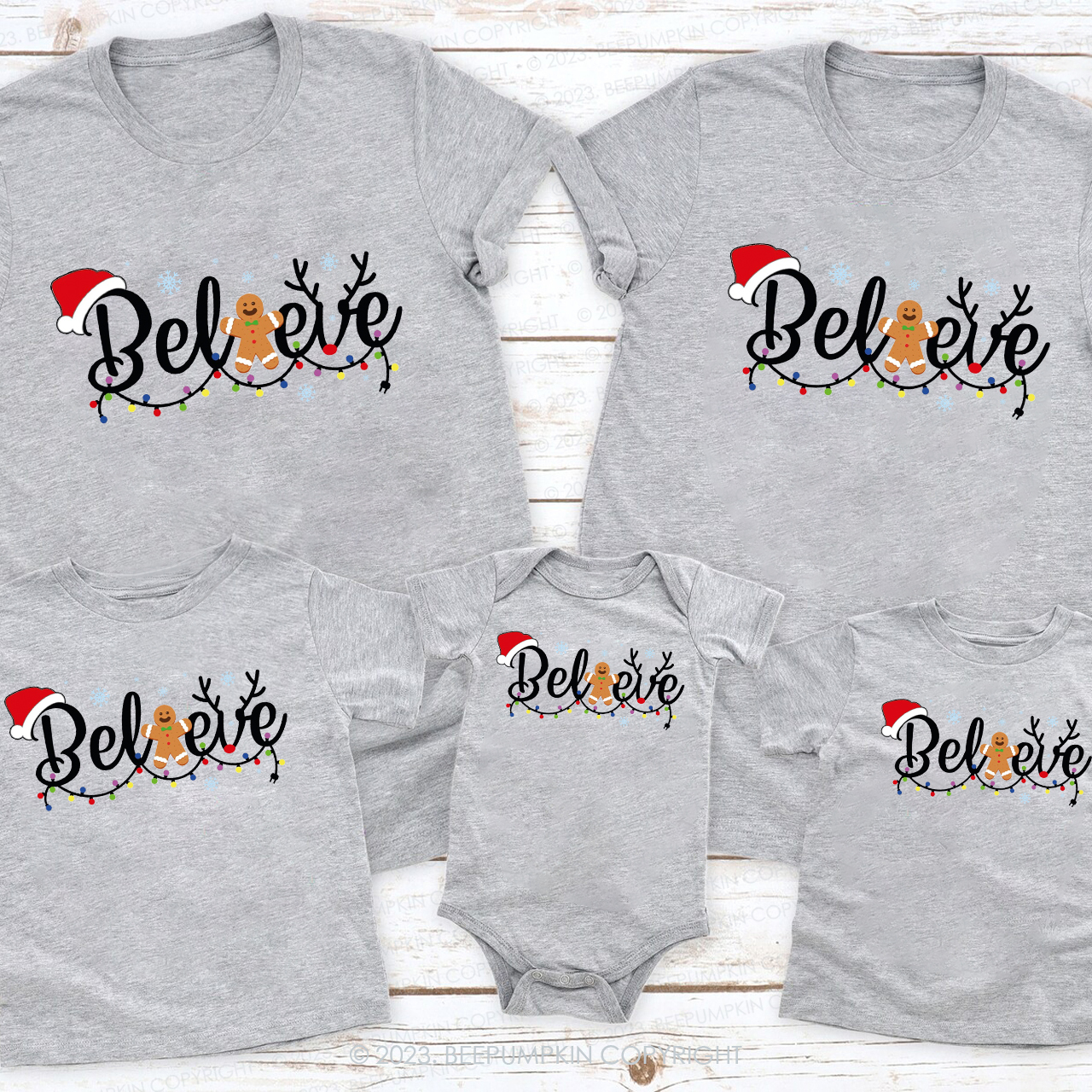 Gingerbread Believe Christmas T-Shirt For Family Beepumpkin
