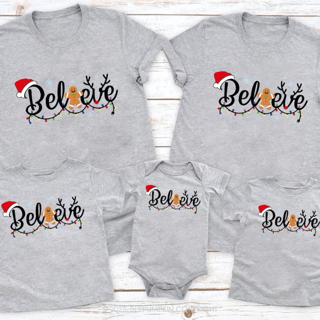 Gingerbread Believe Christmas T-Shirt For Family Beepumpkin