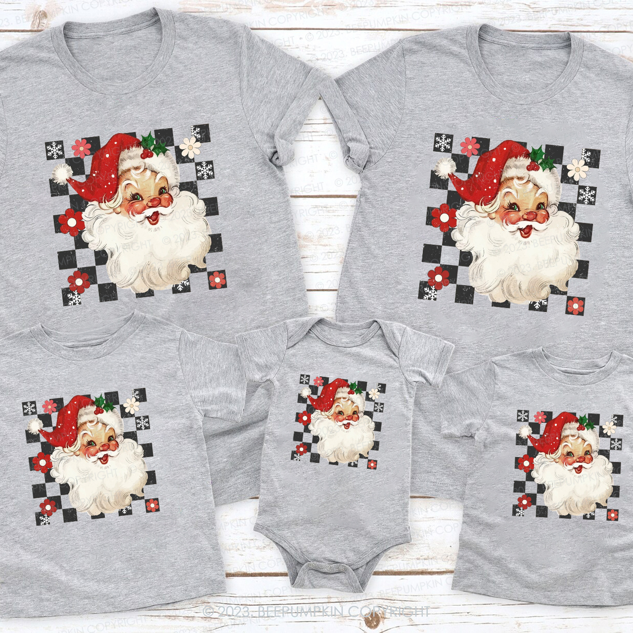 Retro Checkered Santa Claus Shirts For Family Beepumpkin