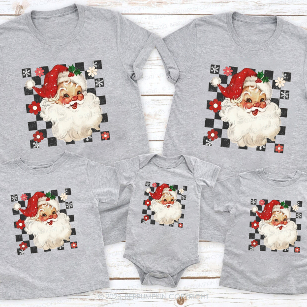 Retro Checkered Santa Claus Shirts For Family Beepumpkin