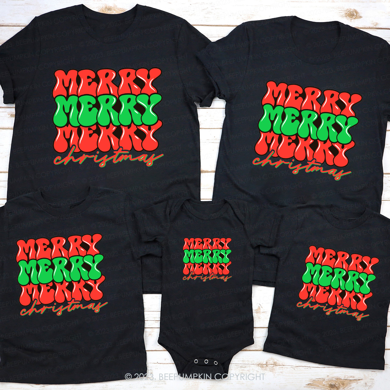 Merry Christmas Happy Christmas Matching Tees For Family Beepumpkin