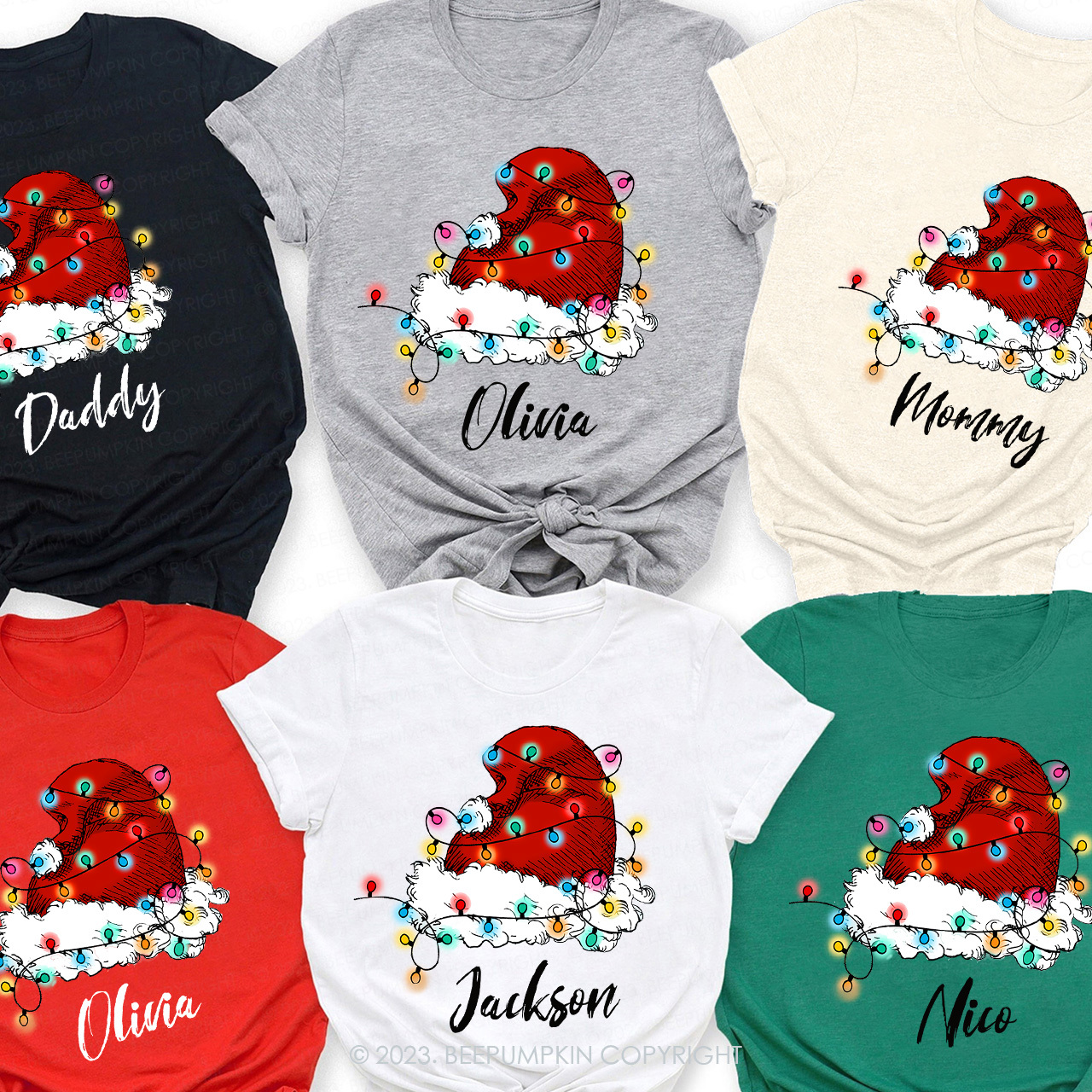 Personalized Merry Christmas Lantern Hat Matching Tees For Family Beepumpkin