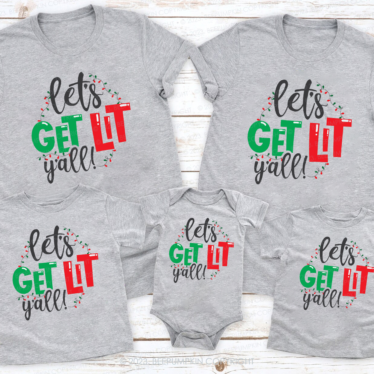 Let's Get Lit Christmas Matching Tees For Family Beepumpkin