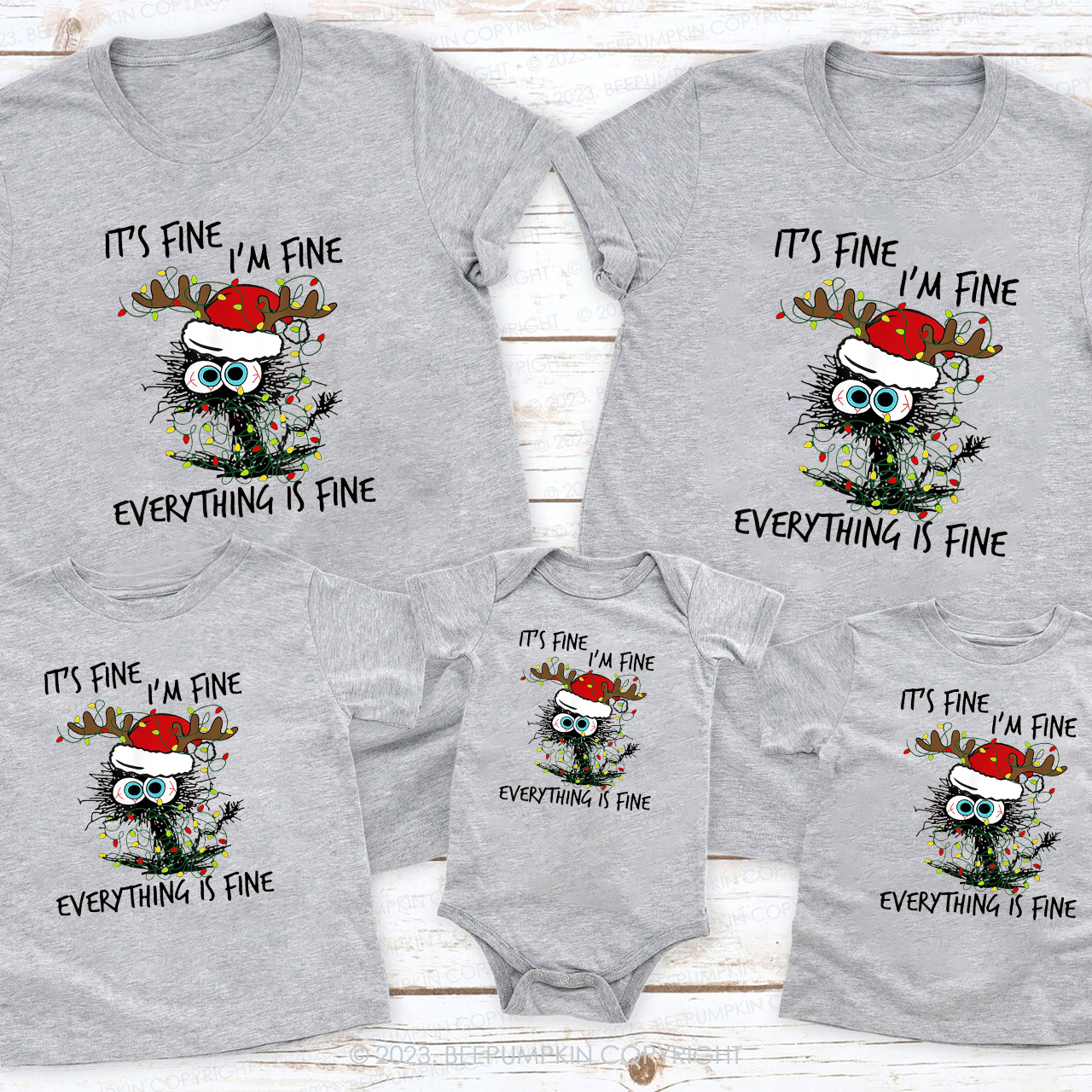 Christmas Cat Lover Everything is Fine Matching Tees Beepumpkin