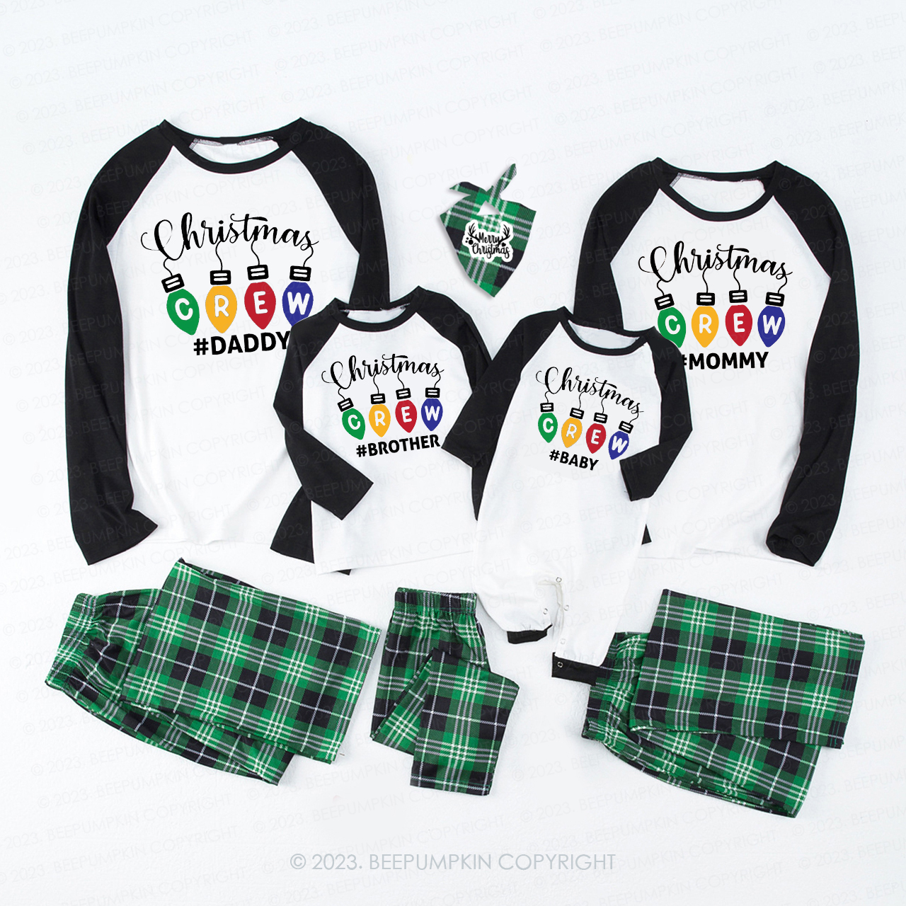 Personalized Christmas Crew Lights Family Matching Pajamas Beepumpkin