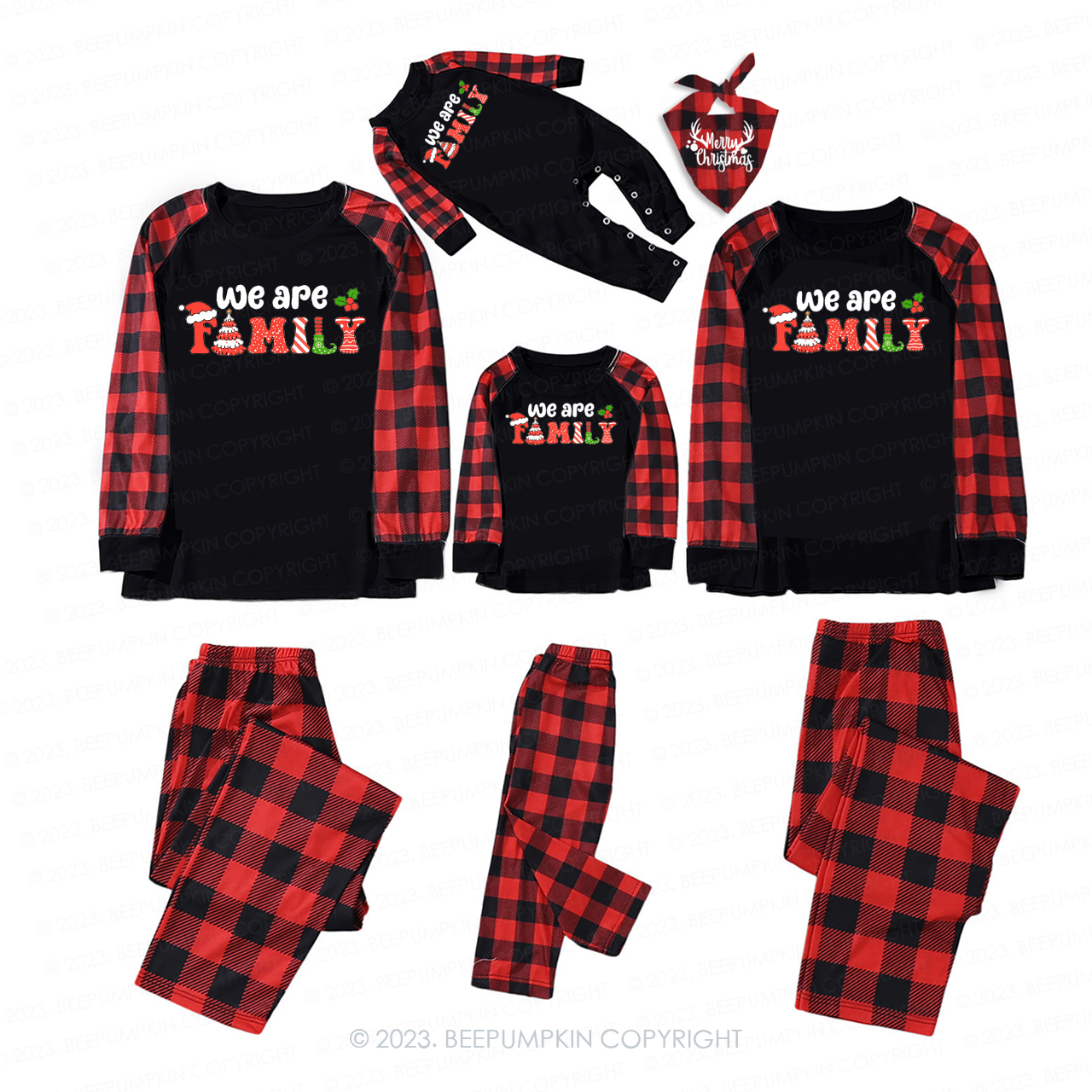 Christmas We are Family Cute Font Matching Pajamas Beepumpkin