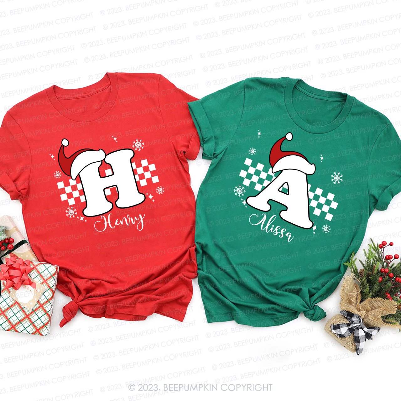 Custom Monogrammed Christmas Family Matching Tees Beepumpkin