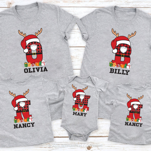 Personalized Alphabet Christmas Family T-Shirt
