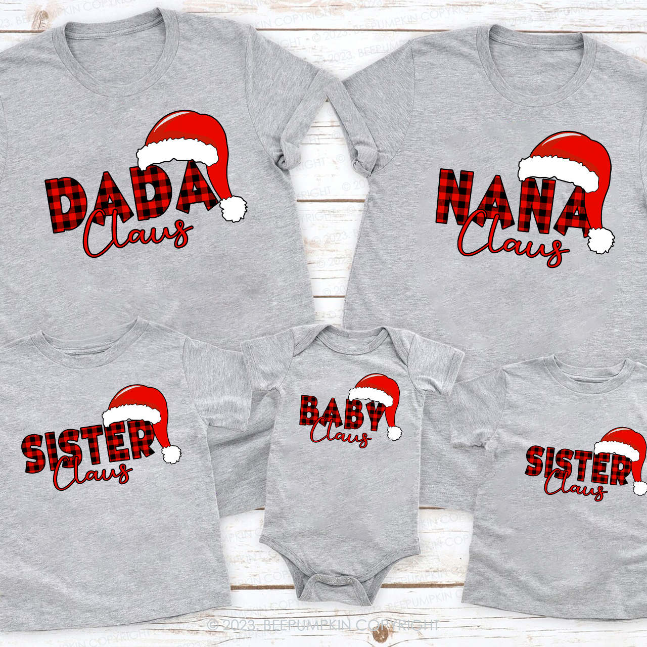 Personalized Plaid Claus Matching Family T-Shirt