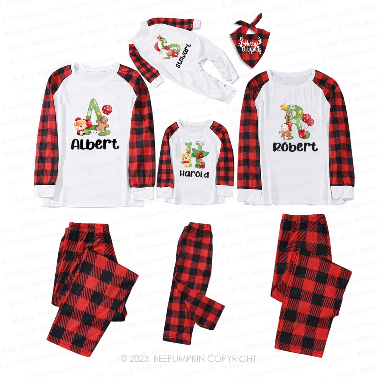 Personalized Happy Life of Cute Christmas Dolls Matching Family Pajamas