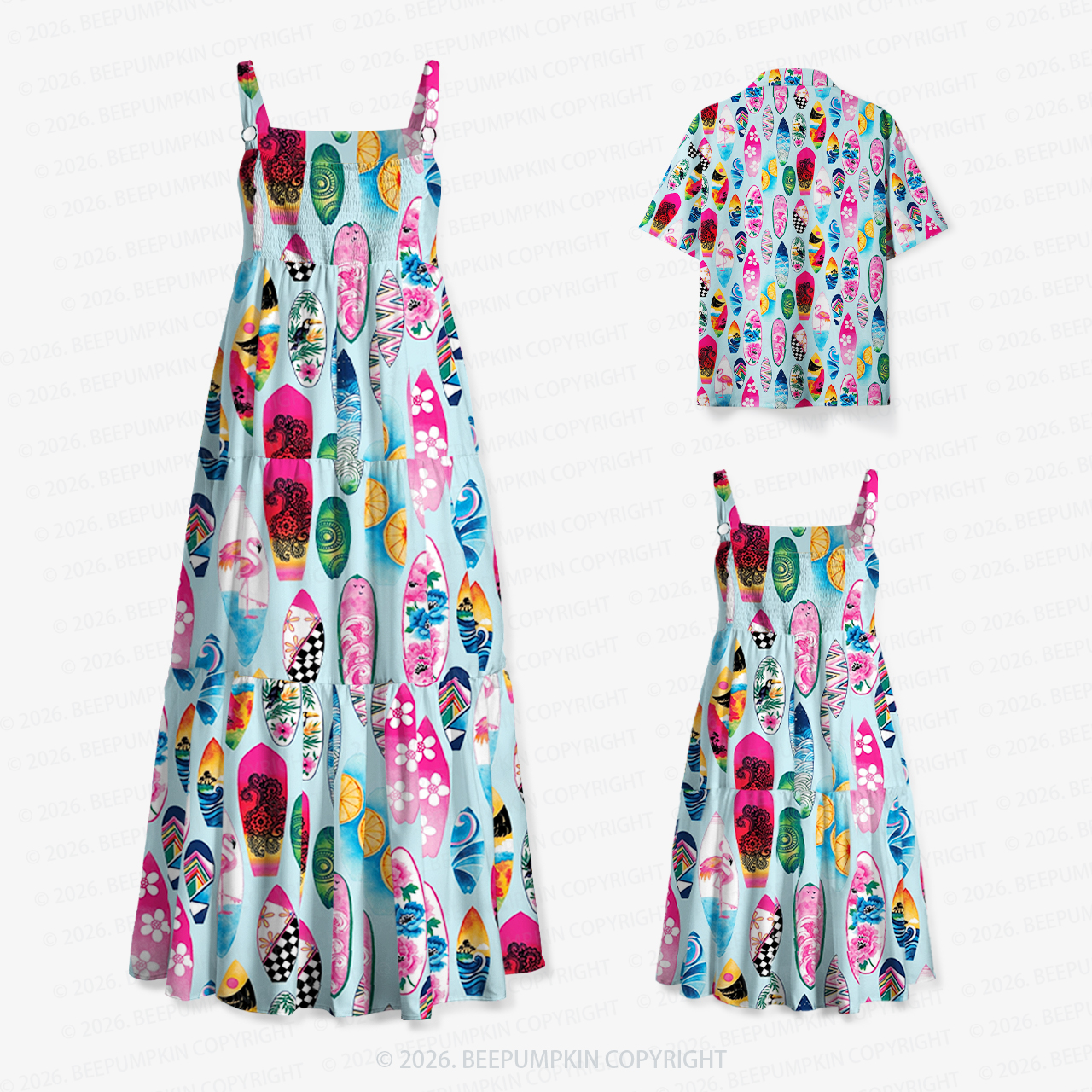 Bubblegum Surf Club Mom&Kids Summer Matching All-Over Print Outfits