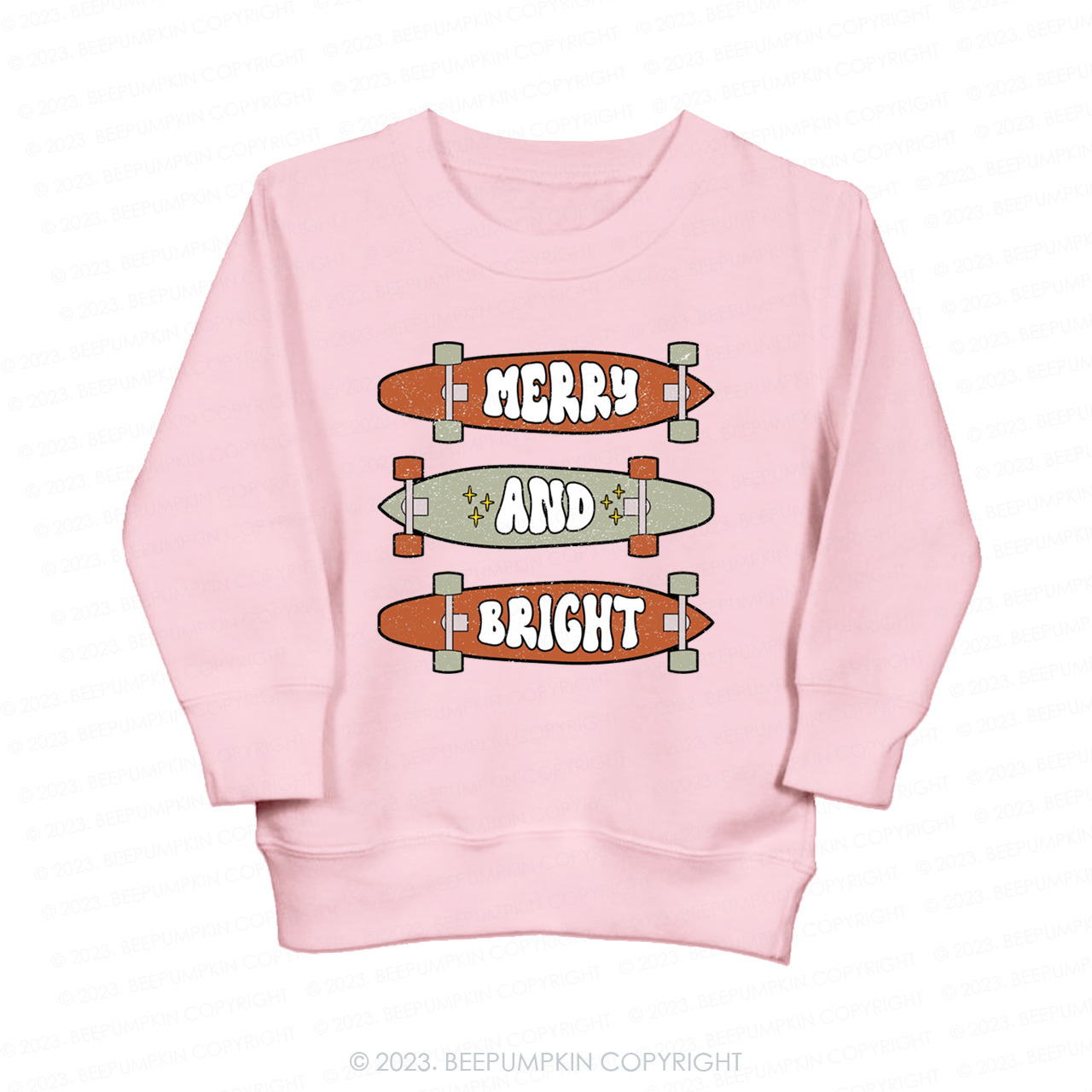 Merry And Bright Christmas Skateboard Kids Sweatshirt Beepumpkin