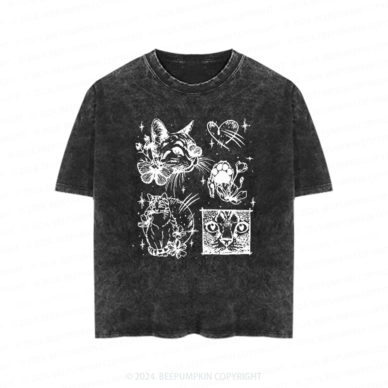 Cats Outlined Retro Toddler&Kids Washed Tees