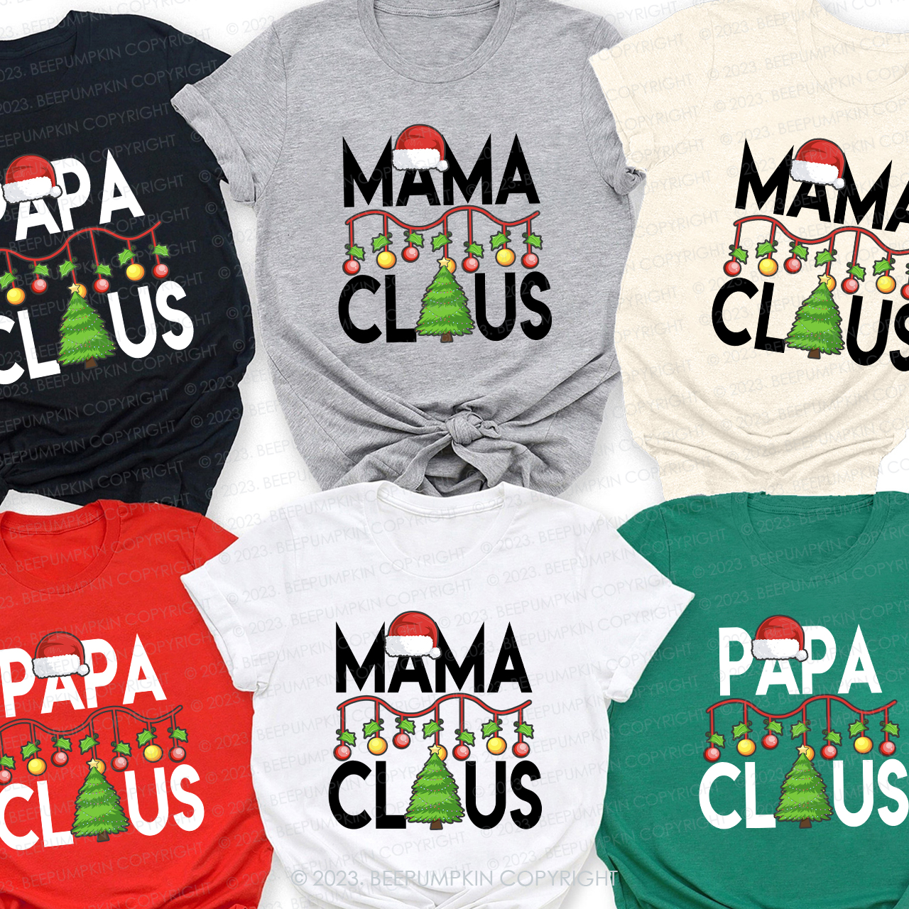 Personalized Cute Claus Christmas Candy Cane Matching Shirts