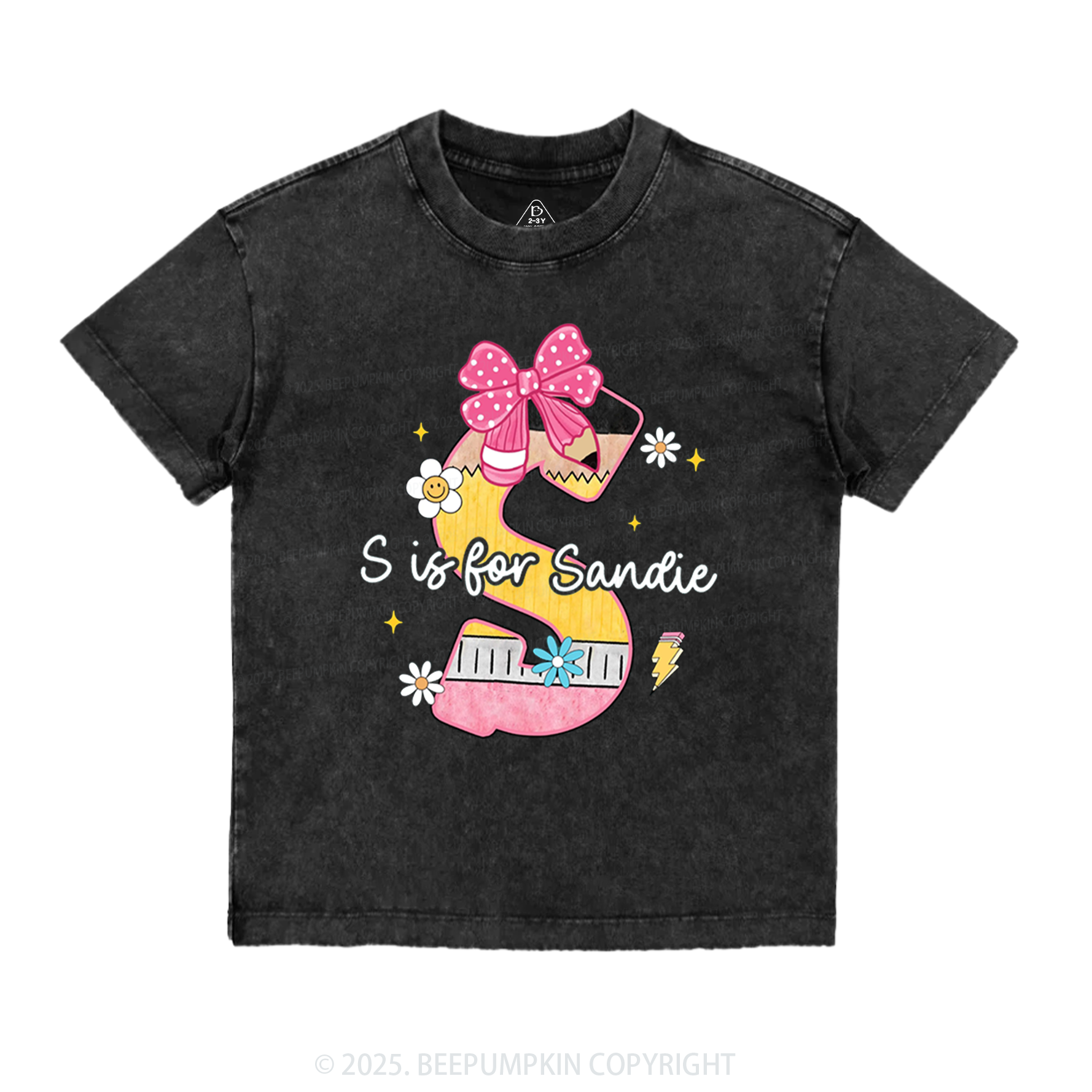 Personalized Pencil Bow Name Toddler&Kids Washed Tees