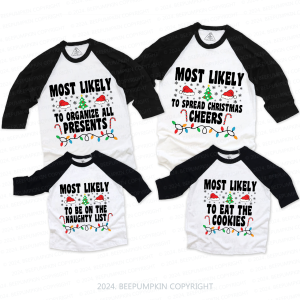 Image of Most Likely To Light Tree Family Matching Raglan Sleeves T-Shirts Beepumpkin