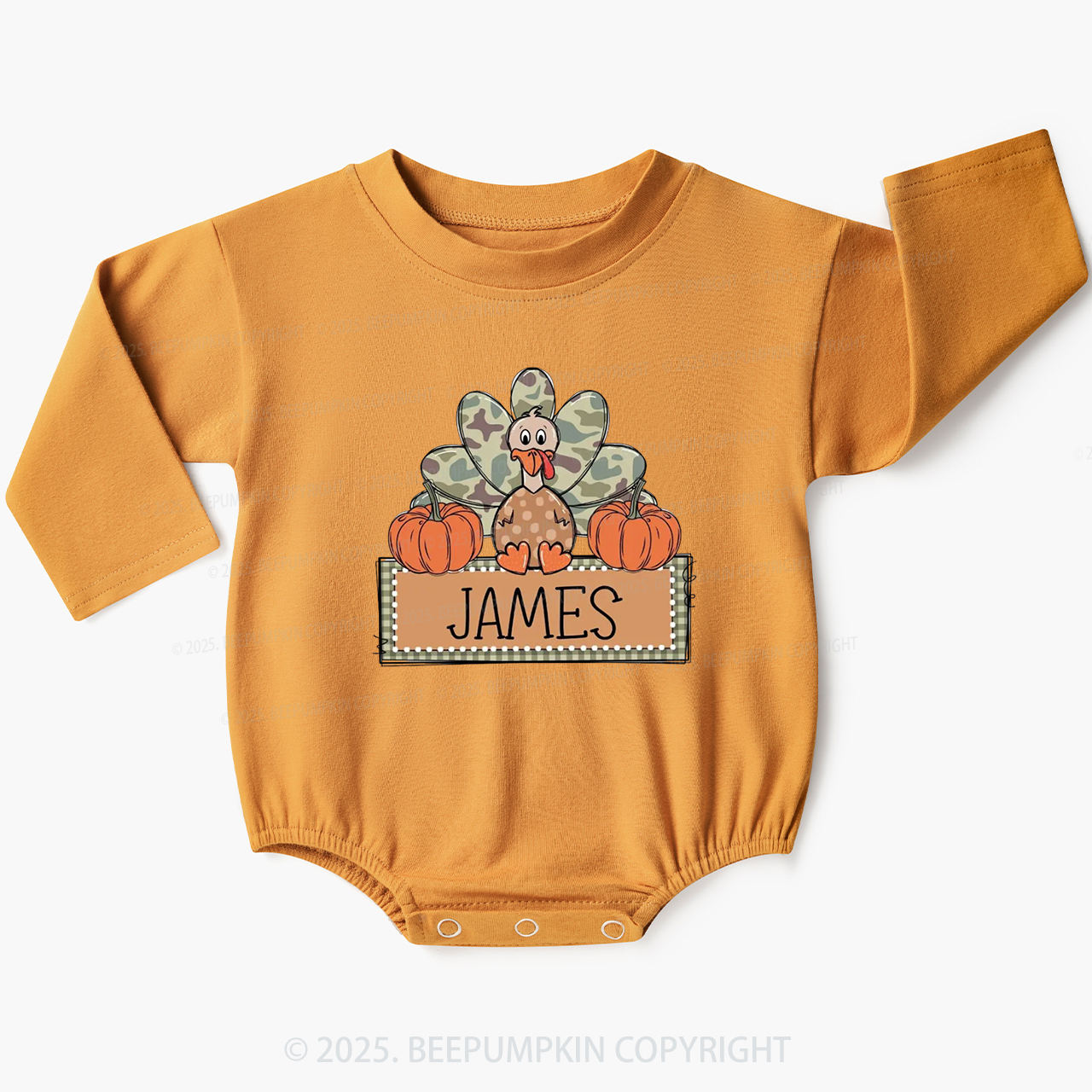 Personalized Camo Turkey Baby Bubble Romper Beepumpkin