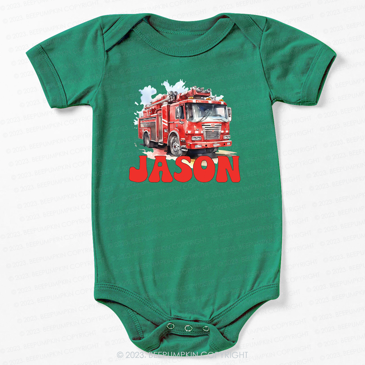 Personalized Name Firetruck Bodysuit For Baby