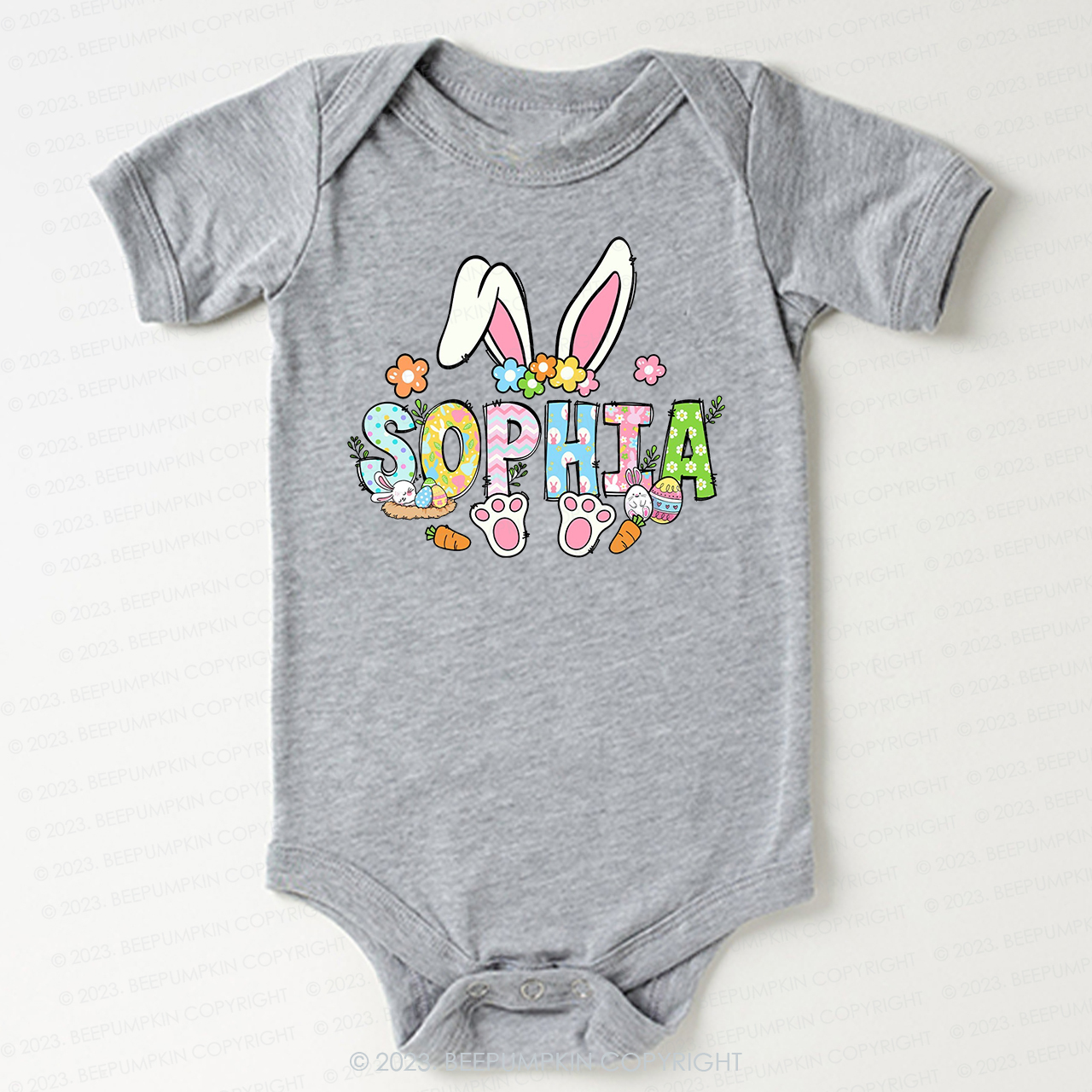 Flowers Personalized Name Easter Bodysuit For Baby