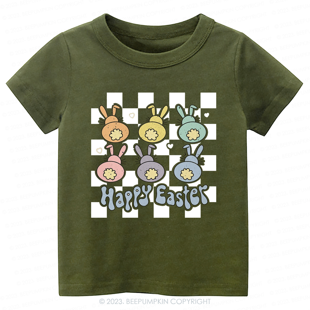 Happy Easter Checkered Bunnies-Toddler Tees