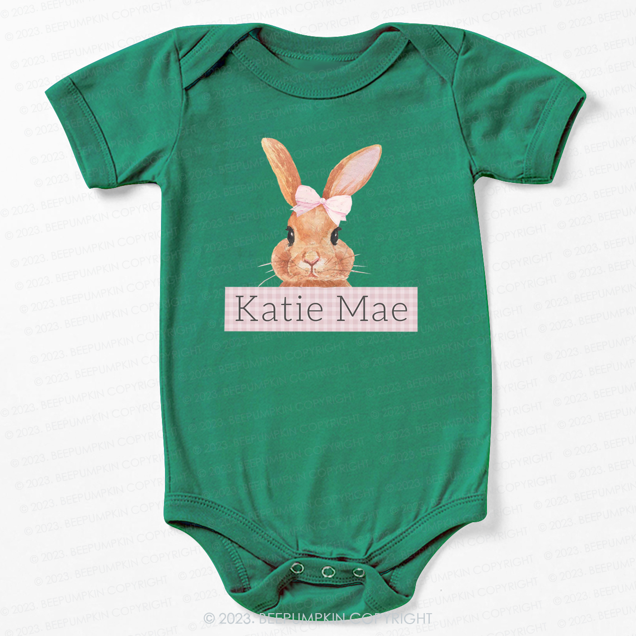 Pink Bunny Gingham Name Bodysuit For Baby