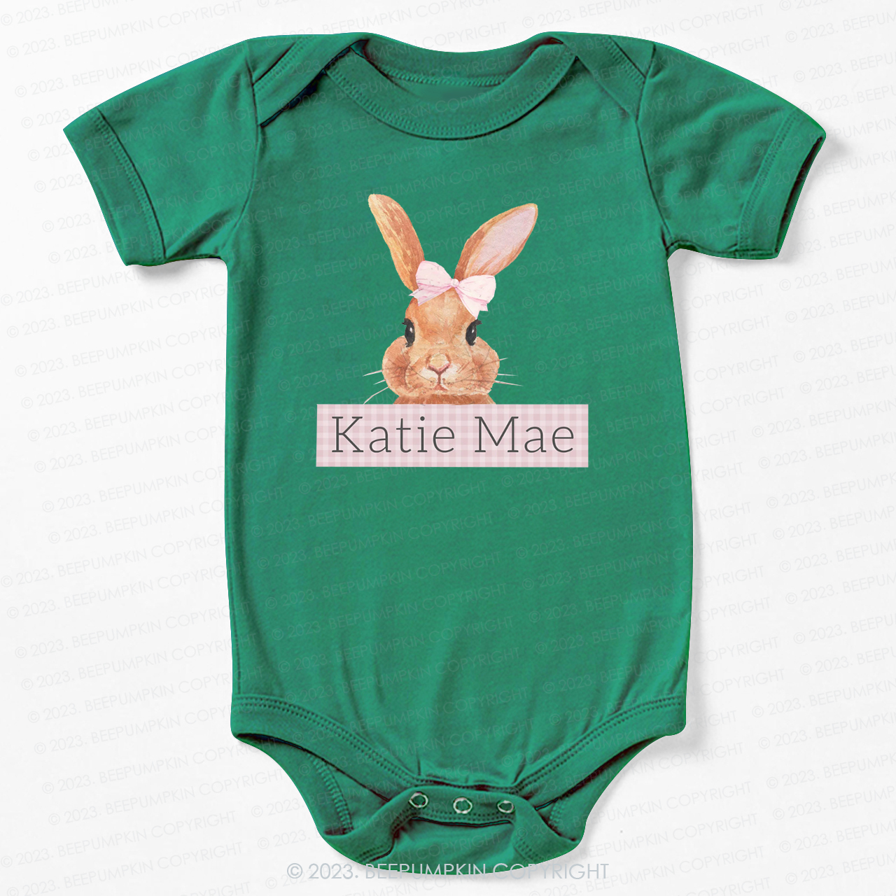 Pink Bunny Gingham Name Bodysuit For Baby