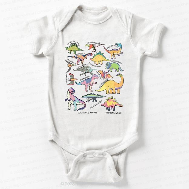Retro Natural Baby Bodysuit - Types of Dinosaurs