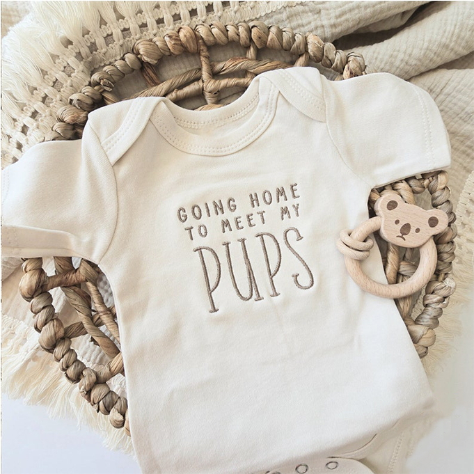 Personalized Going Home to Meet My Pups Embroidered Bodysuit For Baby