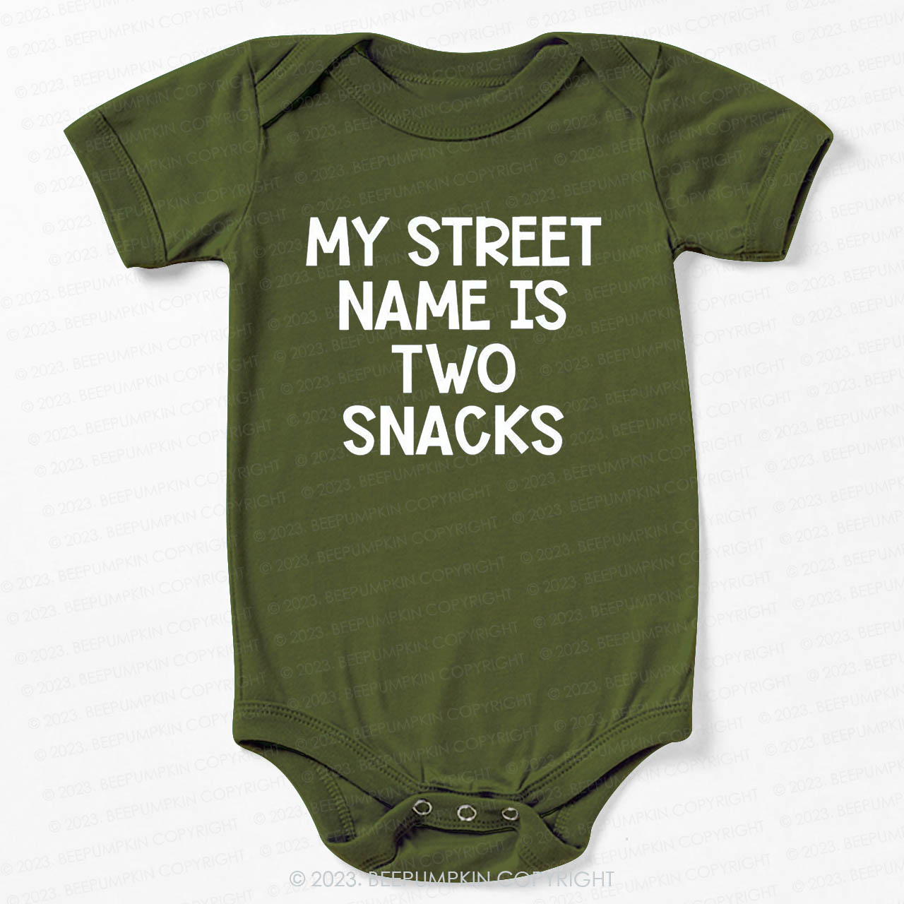 My Street Name Is Two Snacks Bodysuit For Baby