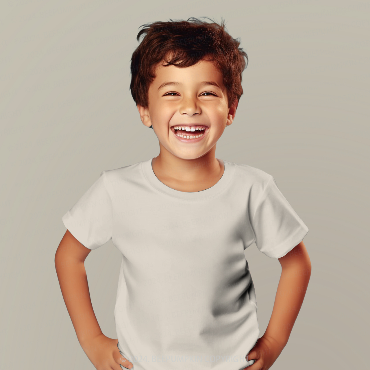 Light Gray Solid Color All Over Print Kids Tees
