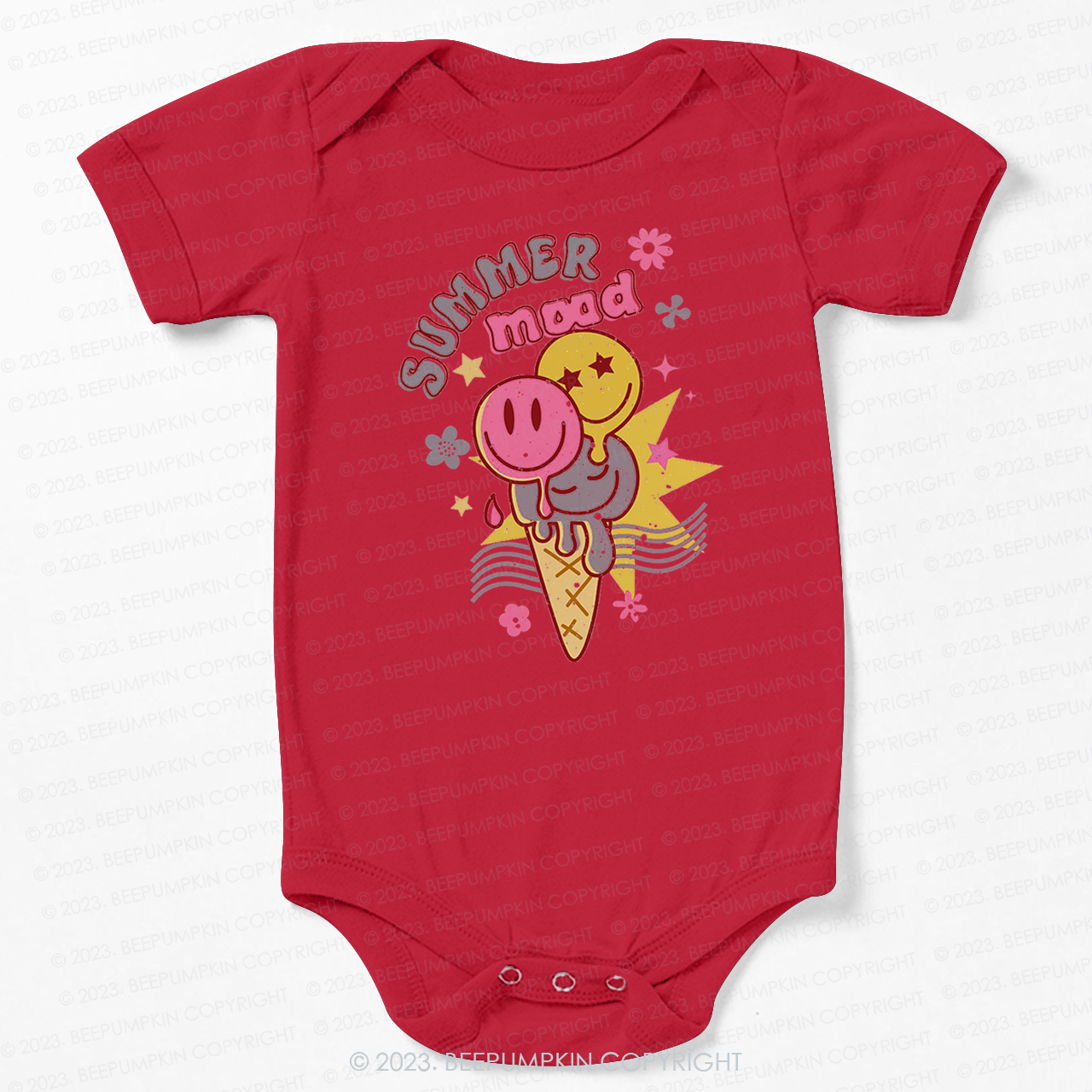 Summer Mood Ice Cream Happy Face Bodysuit For Baby