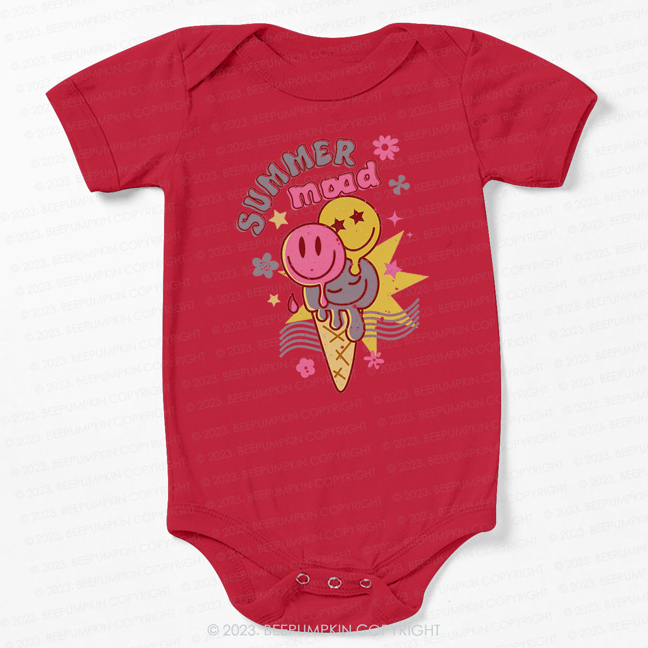 Summer Mood Ice Cream Happy Face Bodysuit For Baby