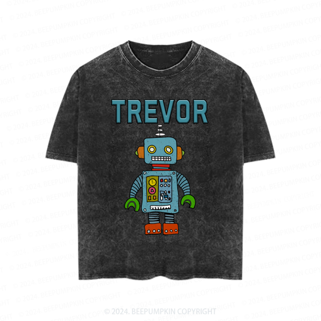 Personalized Robot Theme Toddler&Kids Washed Tees        