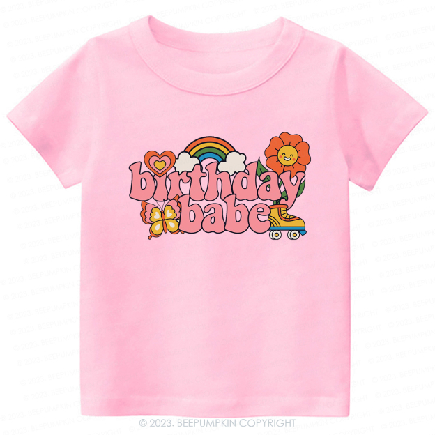 Pink Retro Birthday Babe Kids Shirt