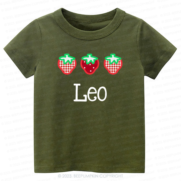 Strawberry Picking Applique Shirt For Kids