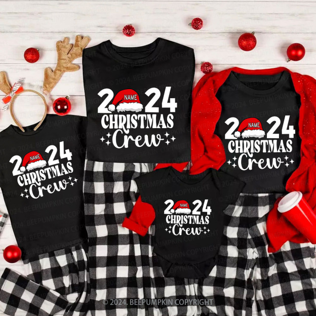 Personalized Christmas Crew 2024 Name On Santa Hat Shirts