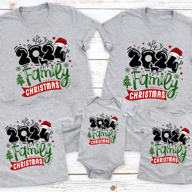 Christmas Hat With 2024 Family Matching Shirts