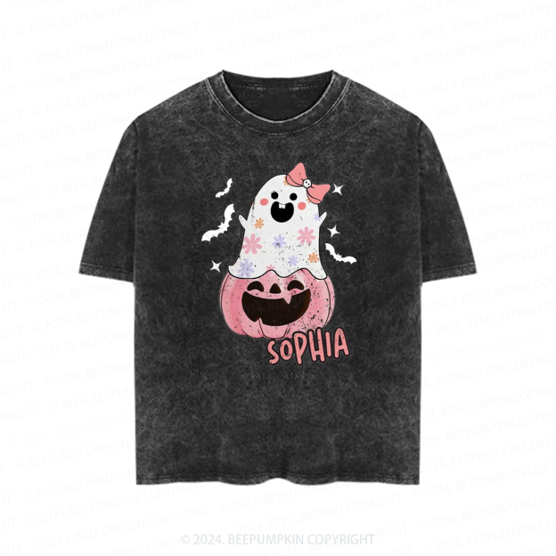 Personalized Halloween Pink Ghost  Toddler&Kids Washed Tees          