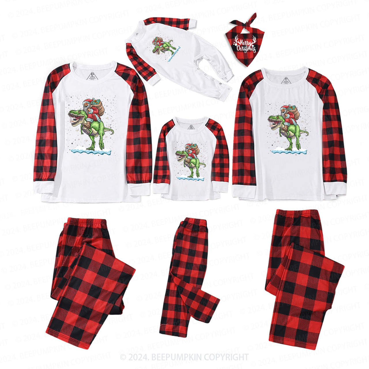 Santa Riding Dinosaurus Family Matching Pajamas