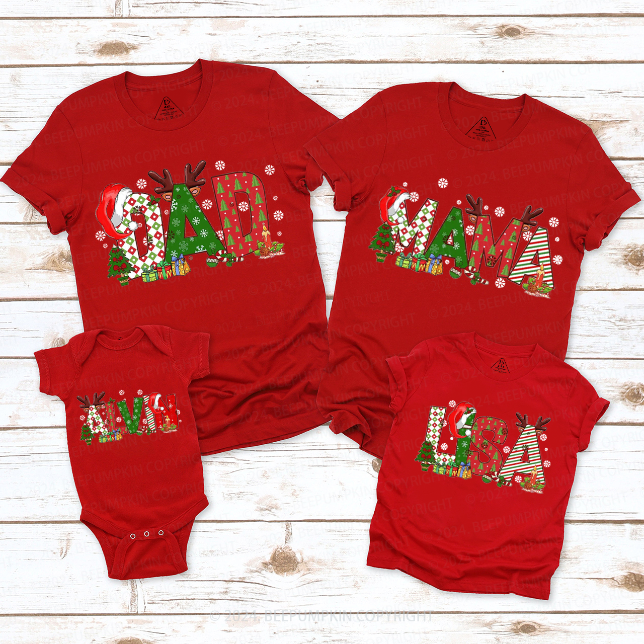Personalized Color Christmas Nam Family Matching T-Shirts Beepumpkin