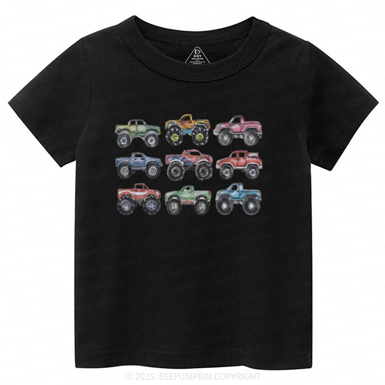 Retro Monster Trucks In A Row Toddler&Kid's Tees Beepumpkin