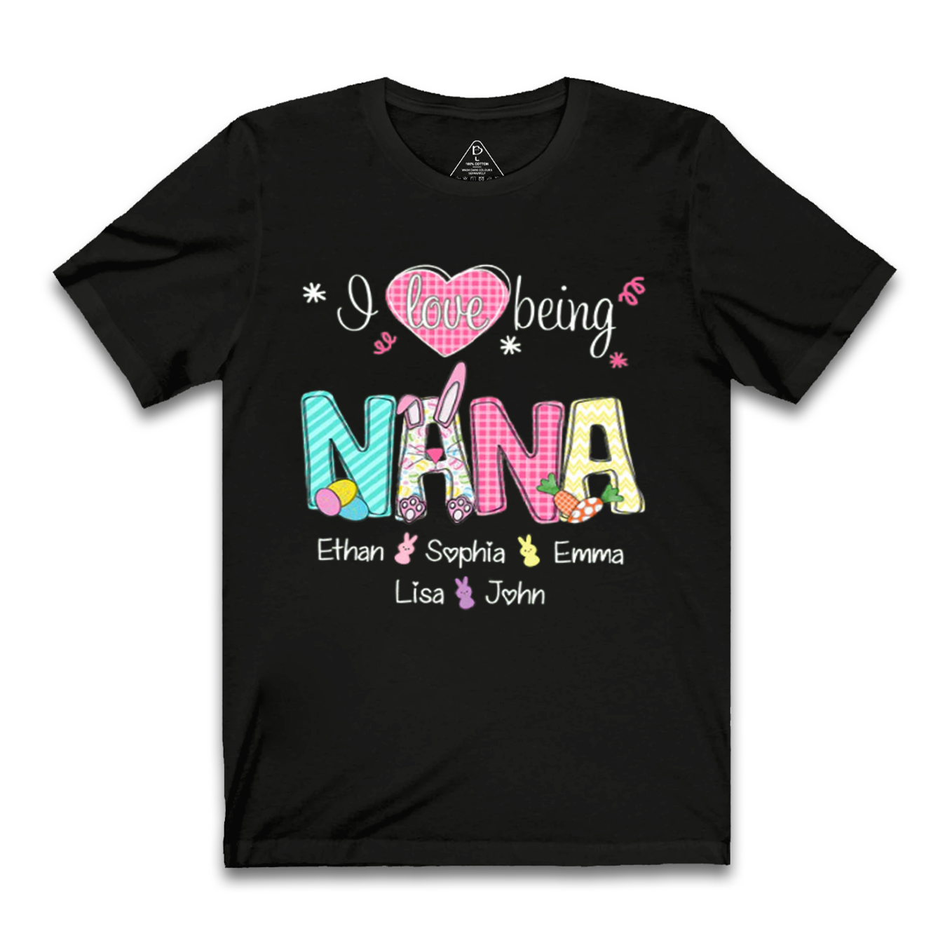 Personalized I Love Being Nana Easter Bunny And Grandkids Happy Easter T-Shirt